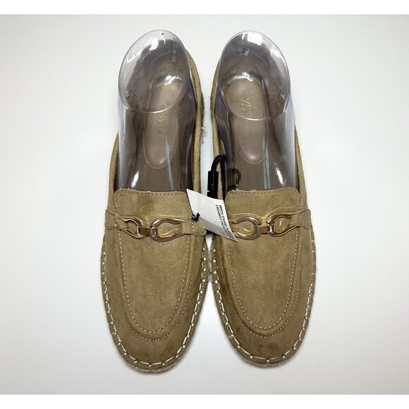 ZARA Espadrille Slip On Tan Gold Suede Loafers Preppy Nautical Women US 8 EU 39 - Picture 5 of 9